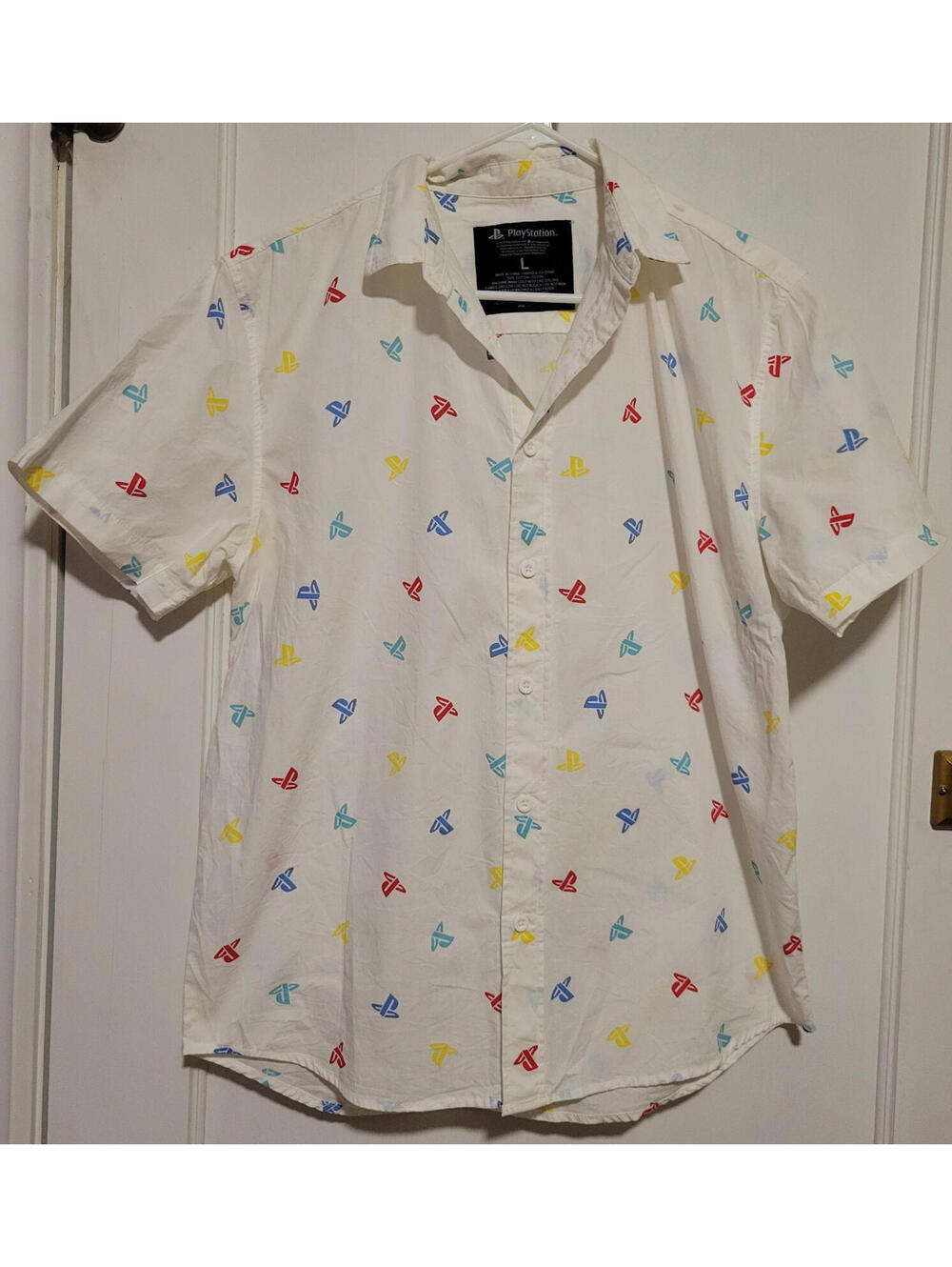 PlayStation Brand L Button-Down All-Over Print Short Sleeve Shirt Y2K Gamer core